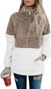 Women Sherpa Pullover Quarter Zip Long Sleeve Fluffy Soft Fleece Jackets Swea... - Picture 1 of 8