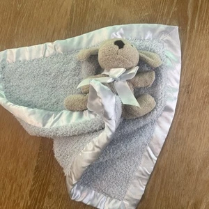 Barefoot Dreams Cozychic Puppy Dog Plush Baby Lovey Security Blanket Satin Blue - Picture 1 of 6