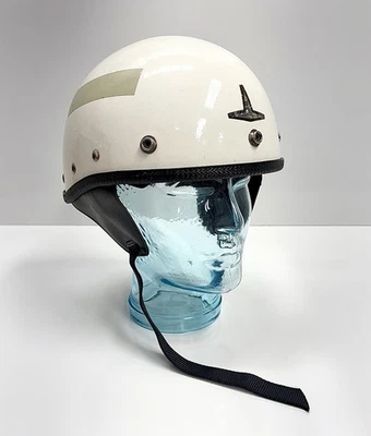 老式 50 年代 60 年代 Buco 旅行者摩托车碰撞半头盔可调节尺寸白色 — 第 1/4 张图片