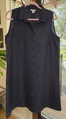 Vestido Camisa Granate Hill 100% Lino Cuello Sin Mangas Mujer Talla 14 Azul Índigo Foto 1 de 4