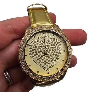 Vintage Y2K Gossip womens Watch Wristwatch Gold Tone Rhinestone Heart - Picture 1 of 5