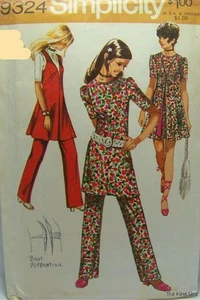VTG 70s Simplicity 9324 Misses 12 Mini Dress Tunic Long Lined Vest Pants Pattern - Picture 1 of 2