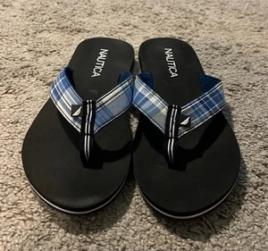 Nautica Navy Plaid Women's Thong Sandals Size 9 - Picture 1 of 5
