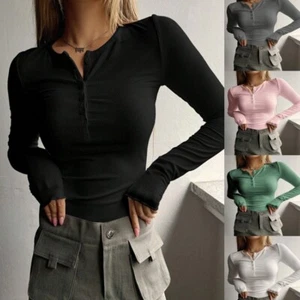 2024 European and American women's clothing new button ribbed slim knit cedar - Picture 1 of 27