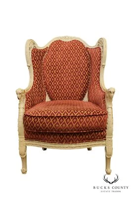 1920's French Louis XV Style Vintage Eagle Carved Bergere Wing Chair - Image 1 of 4