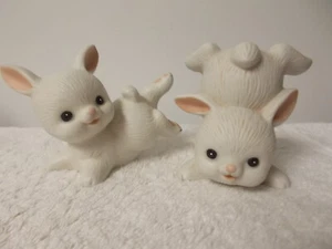 Two Vintage Homco White Porcelain Tumbling Bunny Rabbits Figurines Easter 1454 - Picture 1 of 4