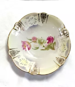 Small Vintage Porcelain Trinket Dish Gold Trim Floral Made In Bavaria Germany 5” - Picture 1 of 2