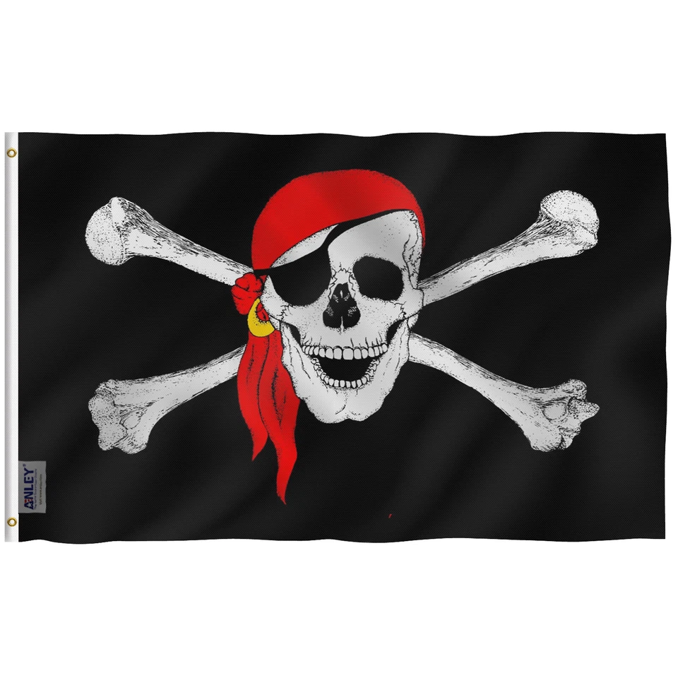 Anley Fly Breeze 3x5 Foot Jolly Roger Flag with Patch Pirate Flags Polyester