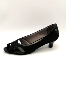 Life Stride Pumps Womens Lorna Black 7.5 Slip On Dress Shoe Peep Toe Patent - Picture 1 of 10