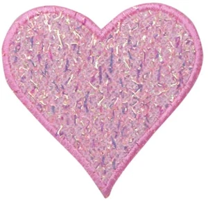 Confetti Heart Applique Patch - Embroidered Pink Sparkly Badge 2.75" (Iron On) - Picture 1 of 2