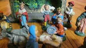 Vintage Krippe Krippe 19 teilig Handarbeit Italien GERMANY Weihnachten  - Bild 1 von 9