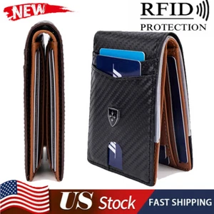 Men RFID Blocking Wallet Slim Card Holder Leather Bifold Minimalist Front Pocket - Picture 1 of 18