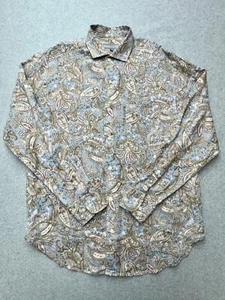 Hickey Freeman Mens Large Brown Paisley Linen Coastal Beach Casual Boho Hippy - Picture 1 of 8