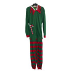 Secret Santa Unisex Adult Size Large/XL One Piece Elf Pajamas Fleece Zip Hood