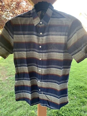 VOLCOM Size L Striped Slim Vorzy Shirt Short Sleeve - Image 1 of 3