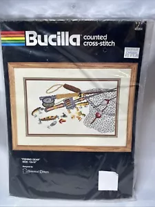 Bucilla “Fishing Gear” Counted Cross Stitch 12x16 40264 Lures Rod Reel + SEALED - Picture 1 of 5