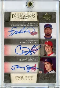 2006 Upper Deck Exquisite Francisco Liriano Cole Hamels Sowers Triple Auto /15 - Picture 1 of 2