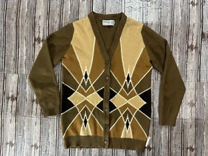 Ballantyne of Peebles 100% Cashmere geometric Cardigan sz 36 brown Made Scotland - Picture 1 of 4