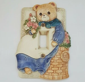 Vintage Switch Plate Cover Mother Bear w/Apron Flowers Basket Takahashi Japan - Picture 1 of 4