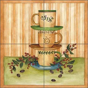 Ceramic Tile Mural Backsplash Mullen Coffee Cups Kitchen Art SM003 - Picture 1 of 5