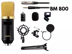 BM-800 Condenser Microphone Kit Studio Pop Filter Boom Scissor Arm V8 sound card - Picture 1 of 14