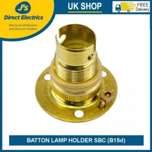 Batten Lamp Holder Brass Earth and Shade Ring Small Bayonet Cap (SBC) (B15d) - Picture 1 of 1