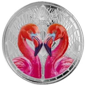 2024 1 oz St. Lucia Flamingos Silver Color Proof Coin with COA & box - Picture 1 of 4