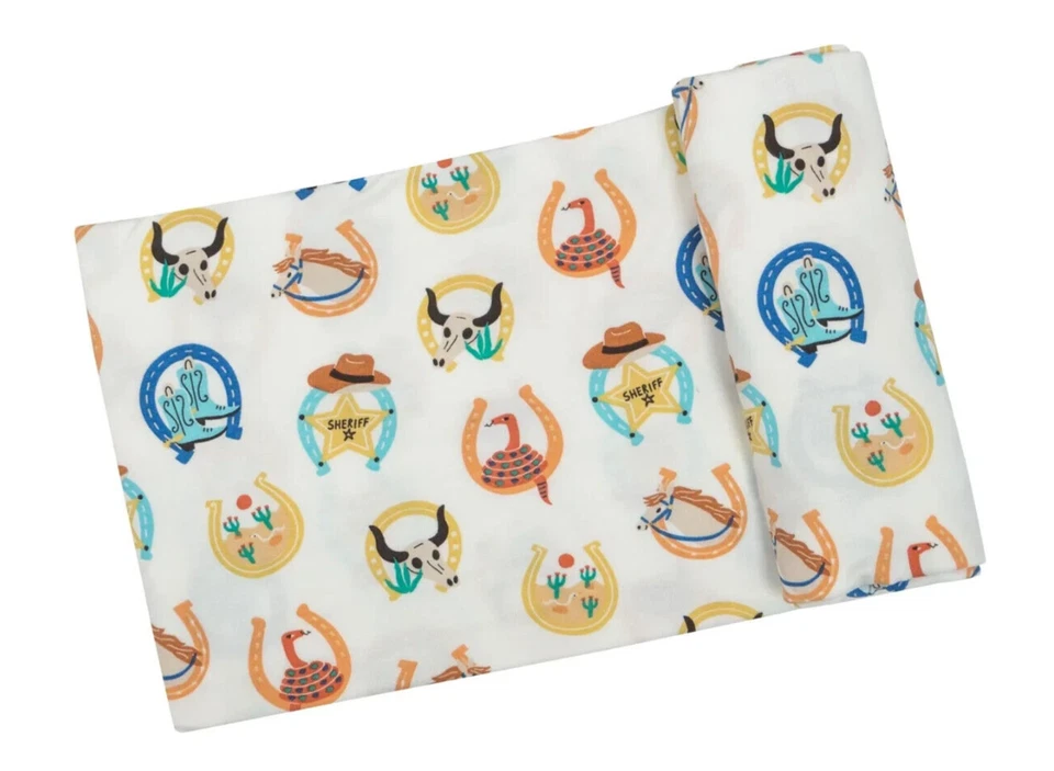 Angel Dear Baby Boy Western Horseshoe Cotton Blend Swaddle Blanket 45" x 45" NEW - Image 1 of 1
