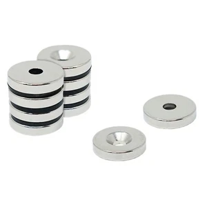 Neodym N42 Senkmagnete - 25 mm Durchmesser x 5 mm Dicke x 6 mm - 11,2 kg Zug - Bild 1 von 7