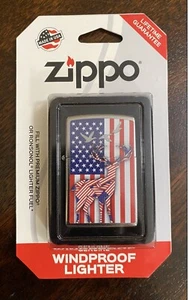 Zippo Patriotic Flag & Deer Chrome Windproof Pocket Lighter - made in USA - Picture 1 of 2