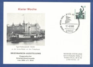 Privat Ganzsache, Kieler Woche 1990, Postdampfer Adler, Poggendorfer BM-Freunde - Bild 1 von 1