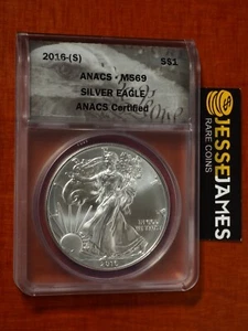 2016 (S) SILVER EAGLE ANACS MS69 [STRUCK AT SAN FRANCISCO MINT] LABEL - Picture 1 of 2