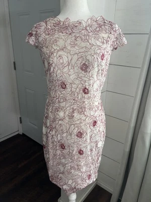 Tadashi Shoji Dress Womens 10P White Floral Lace Sheath Cocktail Cap Sleeve - Image 1 of 4