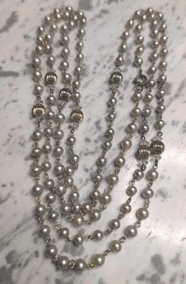 Vintage Pérola Falsa Contas de Ouro Colar de Cristal Extra Longo Corrente GoldTone  - Imagem 1 de 4