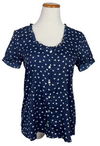 Anthropologie Dolan Left Coast Sydney Blue Bird Print  Blouse Ruffled Button S - Picture 1 of 8