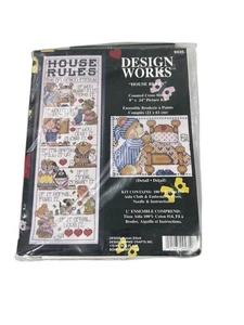 Design Works Crosstitch Kit House Rules Teddy Bear 8” X 25” Picture Kit - Picture 1 of 2