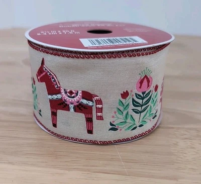 2-1/2" SWEDISH DALA HORSE, DALECARLIAN WIRED RIBBON,21.5 FEET  - Image 1 of 3