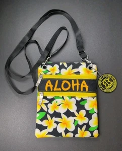 Robin Ruth Island Style Passport Bag ALOHA Plumeria Print Zip Pockets - Picture 1 of 7