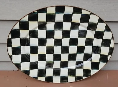Mackenzie Childs Courtly Check Enamel Oval Platter 14.25”x19” New - Image 1 of 4