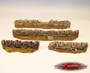Stone Walls Straight Section Set - 4 Pieces - Wargames Scenery Miniature Wall - Picture 1 of 1