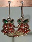 Vintage Stain Glass Style Christmas Bells Pierced Earrings Christmas Accessories