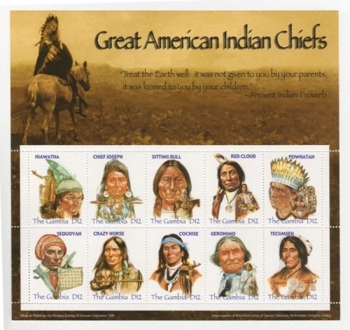 Gambia 2005 - Great American Indian Chiefs - Hoja de 10 sellos Scott 3001 - MNH Foto 1 de 1