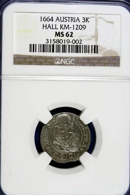 1664 - NGC MS62 AUSTRIA 3K HALL KM - 1209!!  #B14362 - Image 1 of 2