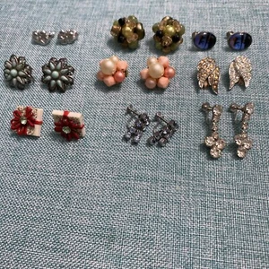 Vintage LOT (9) Pairs Clip On Earrings Monet Hong Kong Germany Unbranded - Picture 1 of 4