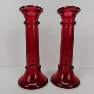 X2 VTG RUBY RED INDIANA GLASS CANDLE HOLDERS #6222 Candle-Lite #0757481,--7" - Picture 1 of 14