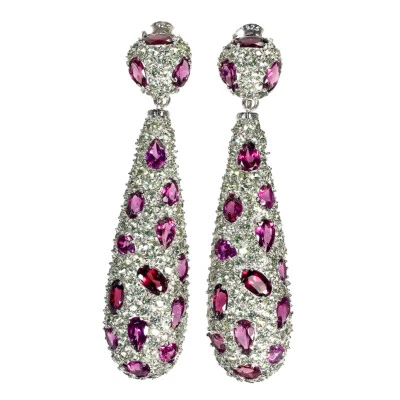 Valentine 925 Silver Earrings Pear Rhodolite Garnet Sapphire Gemstone Jewelry - Image 1 of 4