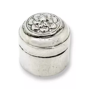 Antigüedad Medio Oriental Plata Redondo Pastillas Caja Anillo Con Loto Flor Tapa - Bild 1 von 12