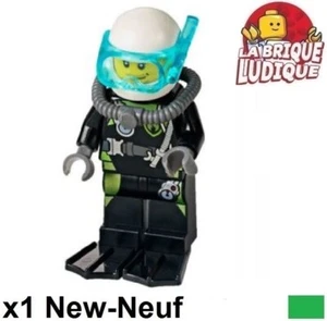 LEGO Figürchen Minifig City Feuerwehrmann Taucher Diver Scuba Palme Schwarz - Bild 1 von 1