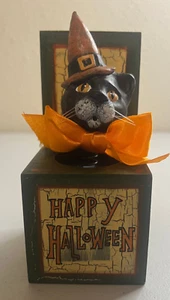 Kurt Adler Happy Halloween Tavola 6,5" Gatto Nero su Spring Jack-in-Box Raro - Foto 1 di 6