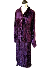 2 PC VINTAGE 1990s PURPLE CRUSHED VELVET EMBROIDERED SKIRT/JACKET XL BOHO ANII - Picture 1 of 12